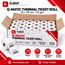 Q-Matic Thermal Ticket Roll -55gsm,58mm*58mm,1Inch Core,2000 Tickets,24 Rolls Each Box